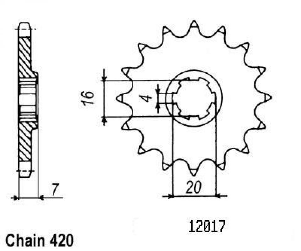 Pignon de sortie de boite Sifam pour Moto Suzuki 50 TS ER 1980 à 1983 12 dents pas 420 Neuf