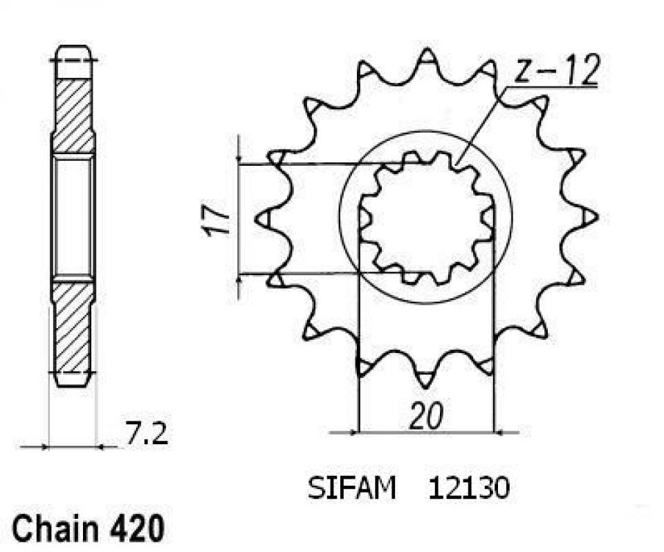 Pignon de sortie de boite Sifam pour Moto Rieju 50 RR 1996 à 1998 12 dents pas 415 Neuf