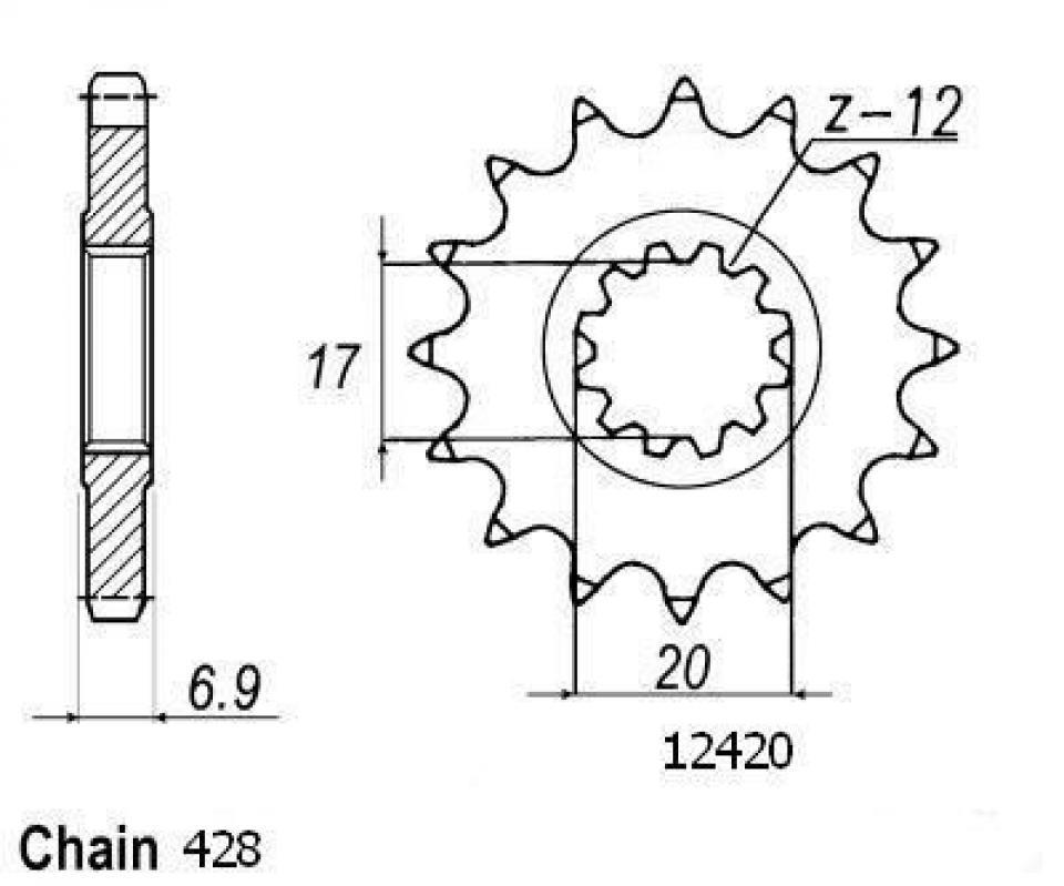 Pignon de sortie de boite Sifam pour Moto Beta 50 RK6 1997 à 2000 12 dents pas 428 Neuf