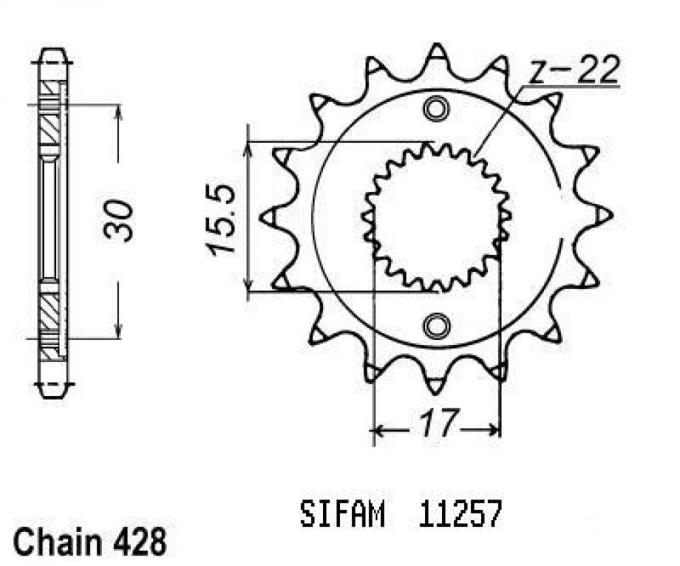 Pignon de sortie de boite Sifam pour Moto Honda 80 Cr R Grandes Roues 1996 à 2002 15 dents pas 428 Neuf