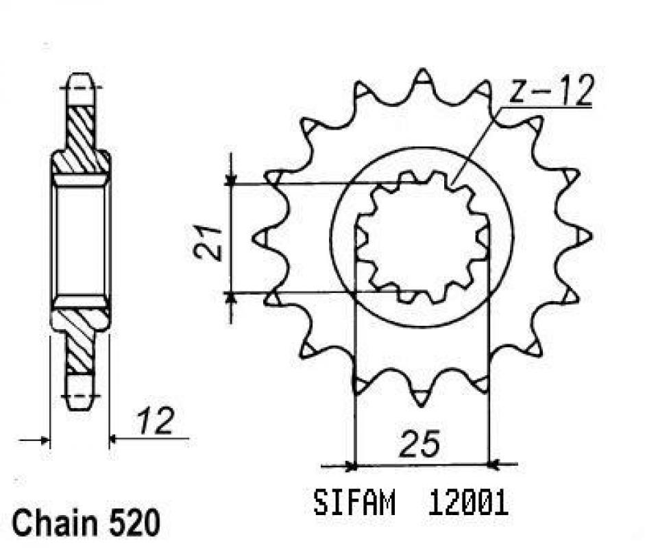 Pignon de sortie de boite Sifam pour Moto Husqvarna 510 TE 1987 à 1988 14 dents pas 520 Neuf