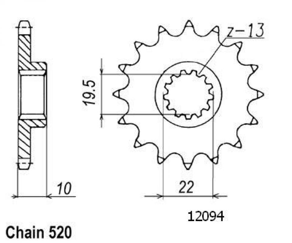 Pignon de sortie de boite Sifam pour Moto Suzuki 350 DR S 1990 à 1993 14 dents pas 520 Neuf