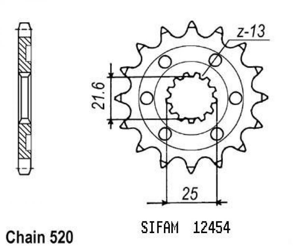 Pignon de sortie de boite Sifam pour Moto Kawasaki 450 KLX R 2008 à 2017 13 dents pas 520 Neuf
