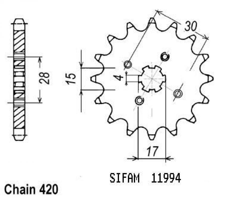 Pignon de sortie de boite Esjot pour Moto Honda 80 MT 1980 à 1982 15 dents pas 420 Neuf