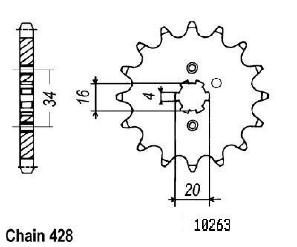 Pignon de sortie de boite Esjot pour Moto Yamaha 125 XT 1982 à 1993 14 dents pas 428 Neuf