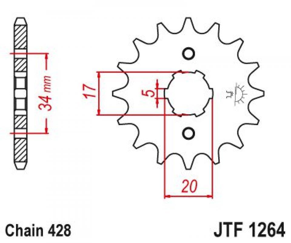 Pignon de sortie de boite Esjot pour Moto Honda 125 Xr L 2003 à 2008 17 dents pas 428 Neuf