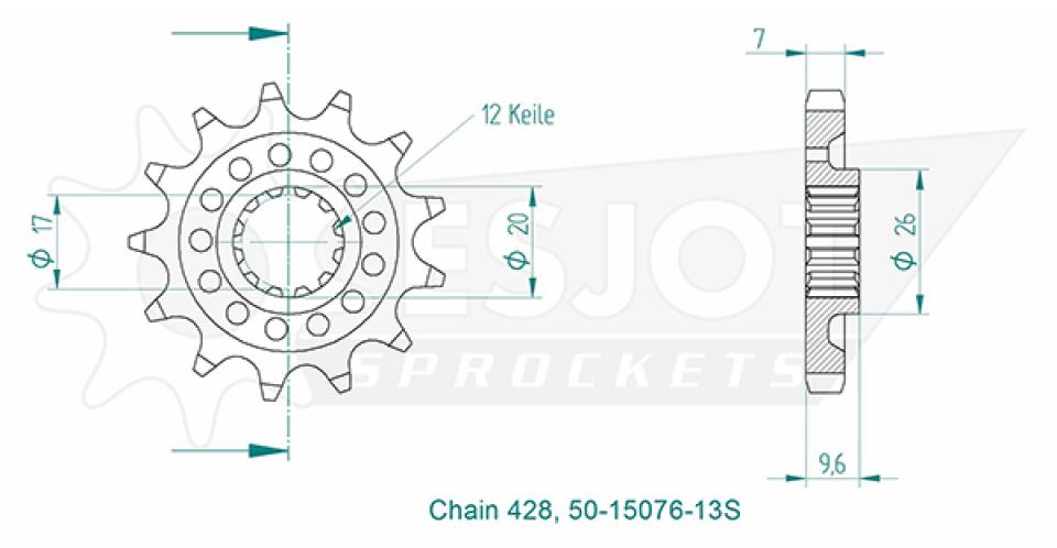 Pignon de sortie de boite Esjot pour Moto KTM 85 Sx Petites Roues 2018 à 2023 13 dents pas 428 Neuf