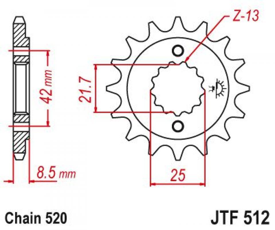 Pignon de sortie de boite Esjot pour Moto Kawasaki 500 Gpz Ex (S) 1 Disque 1987 à 2002 16 dents pas 520 Neuf