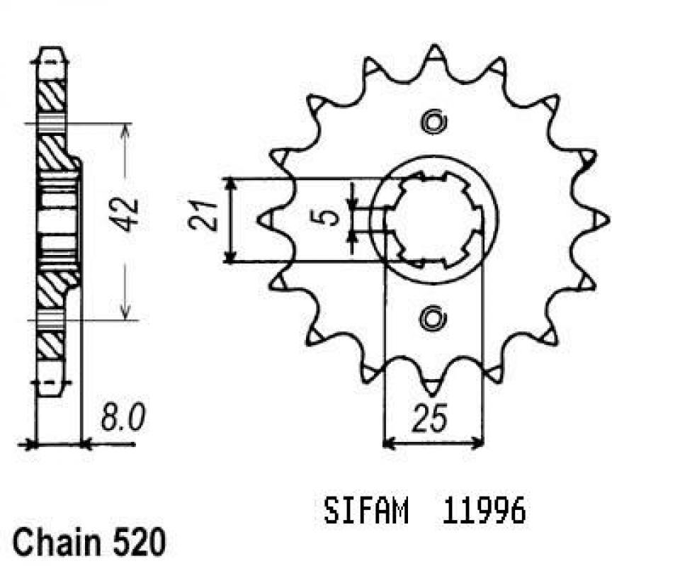 Pignon de sortie de boite Esjot pour Moto Yamaha 600 XT 1984 à 1986 15 dents pas 520 Neuf