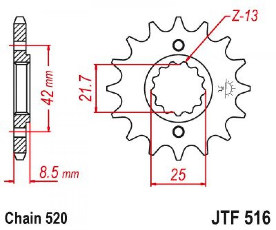 Pignon de sortie de boite Esjot pour Moto Kawasaki 250 KLR 1985 à 2000 15 dents pas 520 Neuf