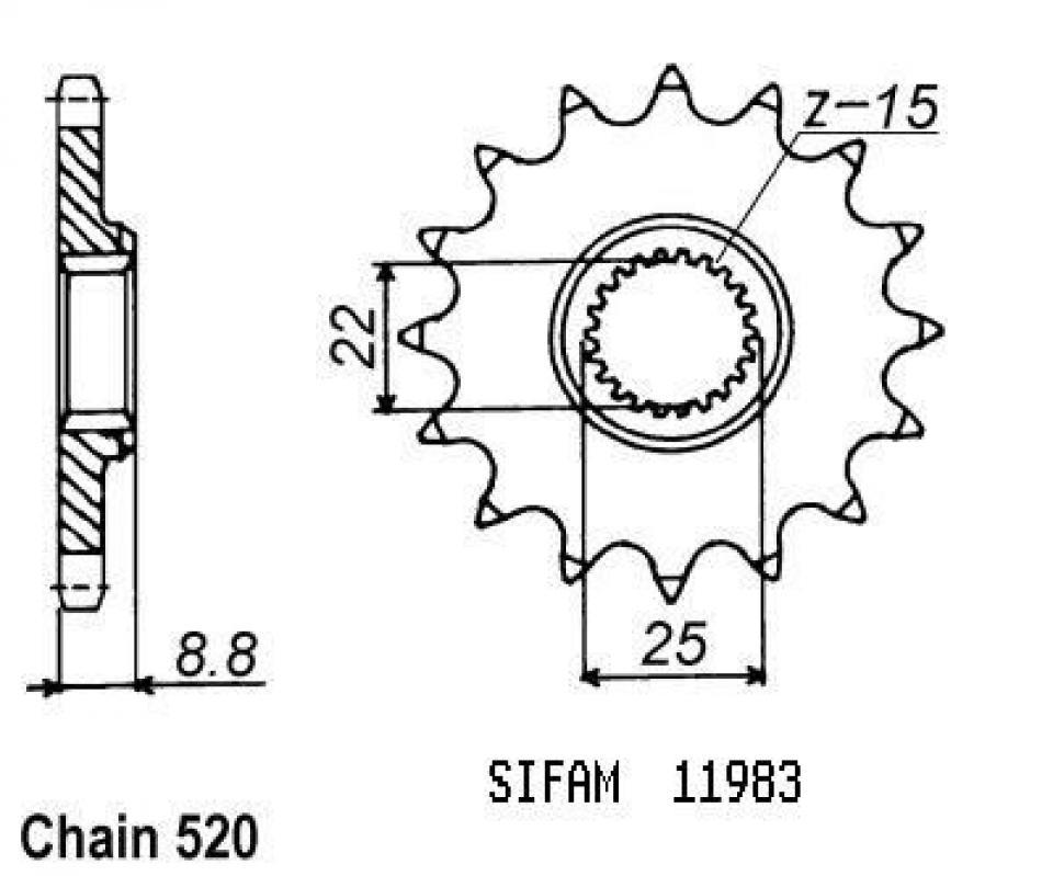Pignon de sortie de boite Esjot pour Moto KTM 125 GS 1991 à 1993 12 dents pas 520 Neuf