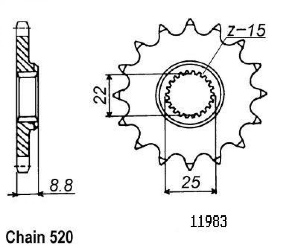 Pignon de sortie de boite Esjot pour Moto KTM 125 MX 1986 à 1999 13 dents pas 520 Neuf