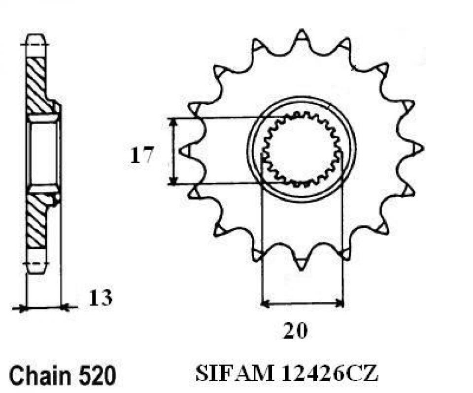 Pignon de sortie de boite Esjot pour Moto TM 125 Smr 2T Supermotard 2012 13 dents pas 520 Neuf