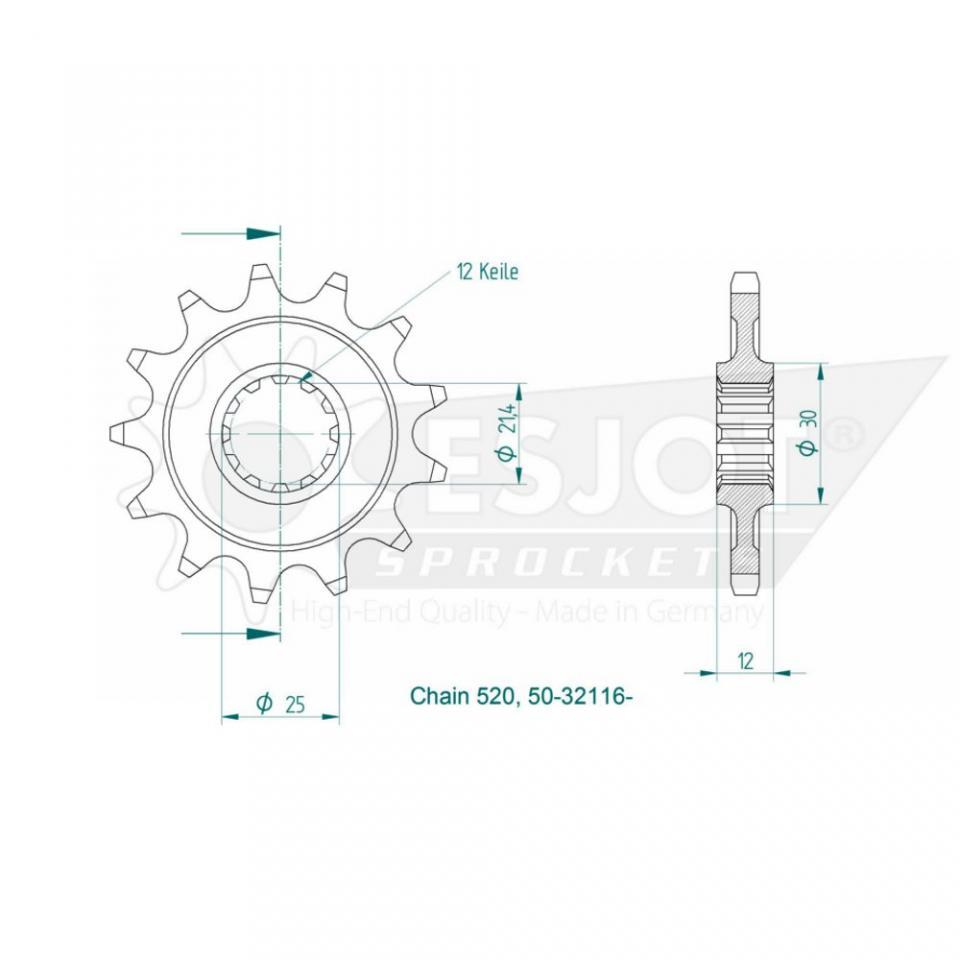 Pignon de sortie de boite Esjot pour Moto Husqvarna 125 CR 1984 à 1989 13 dents pas 520 Neuf