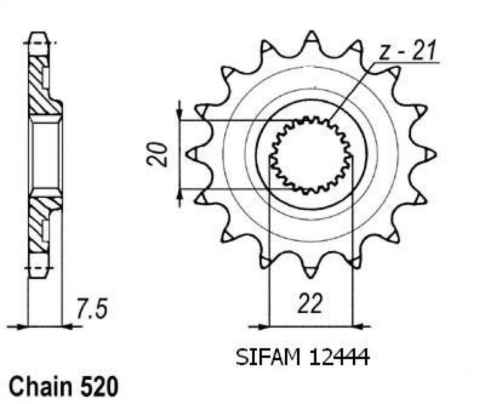 Pignon de sortie de boite Esjot pour Moto HM 250 Cre-F X 2008 à 2012 14 dents pas 520 Neuf