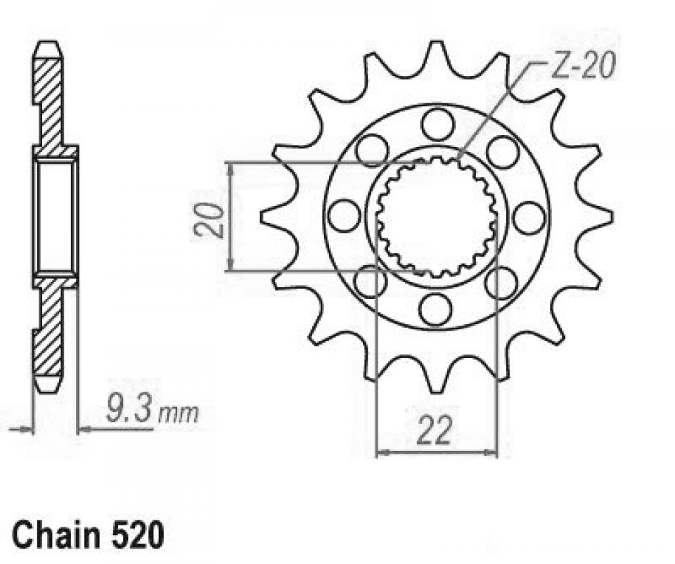 Pignon de sortie de boite Esjot pour Moto Kawasaki 250 Kx-F 4T 2006 à 2023 13 dents pas 520 Neuf