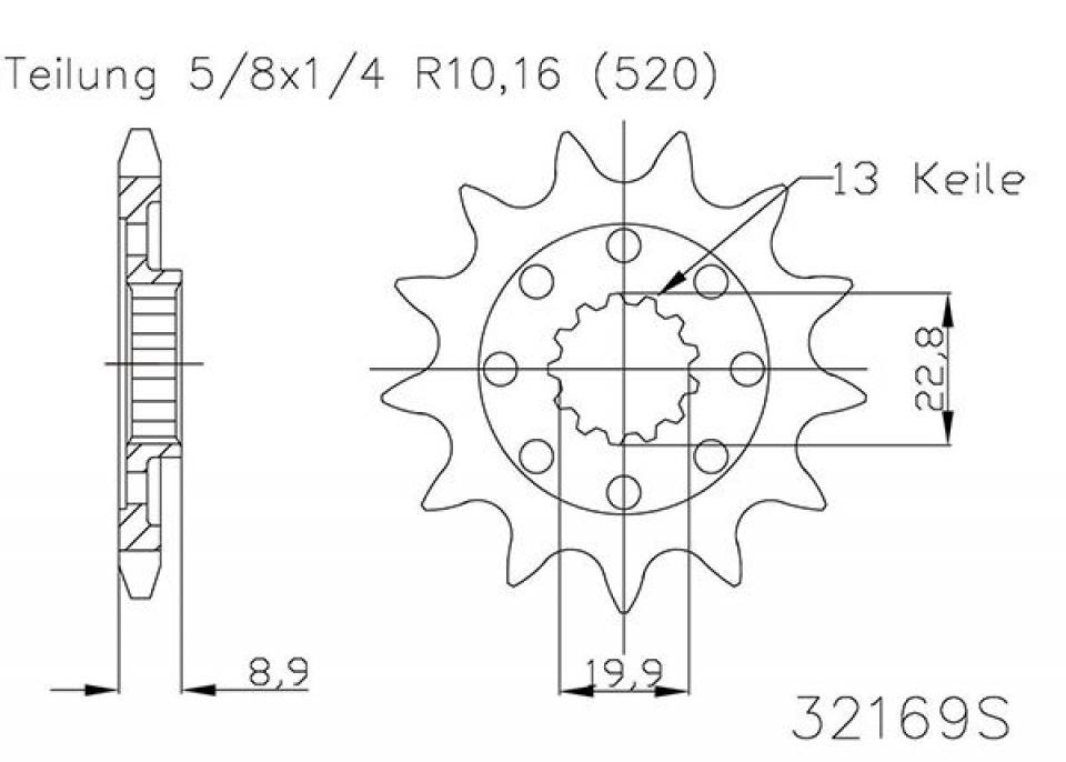 Pignon de sortie de boite Esjot pour Moto Suzuki 250 Rm-Z 4T Fi 2013 à 2021 13 dents pas 520 Neuf