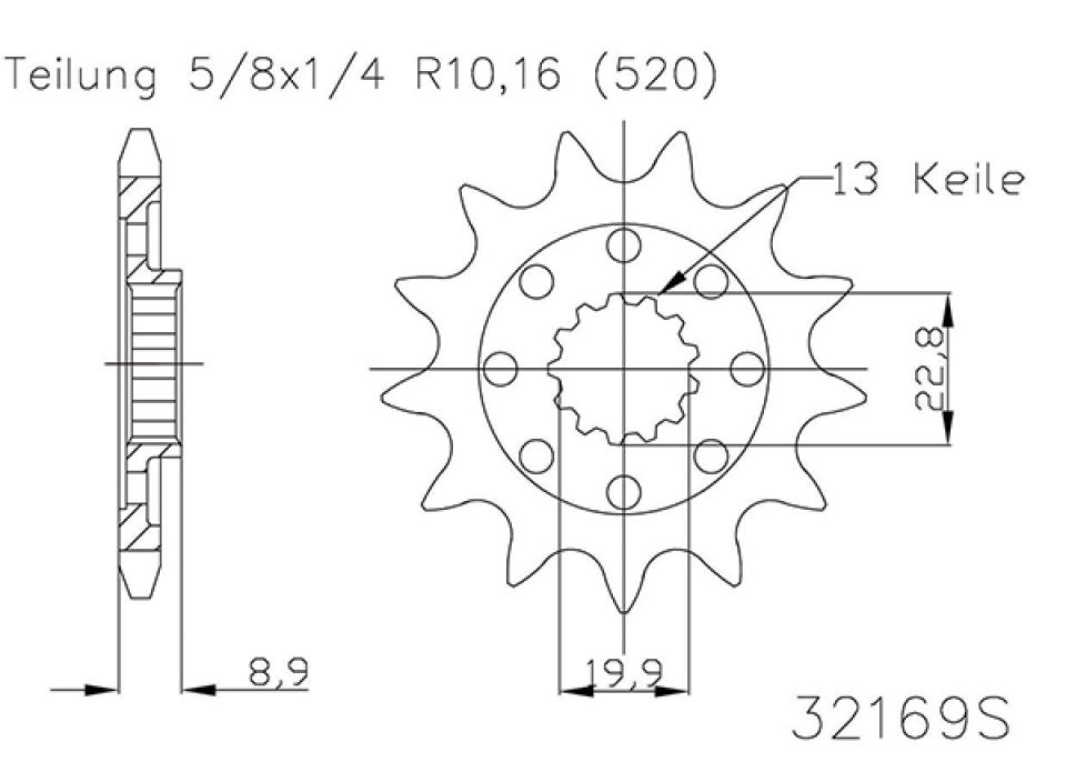 Pignon de sortie de boite Esjot pour Moto Suzuki 250 Rm-Z 4T Fi 2013 à 2021 13 dents pas 520 Neuf