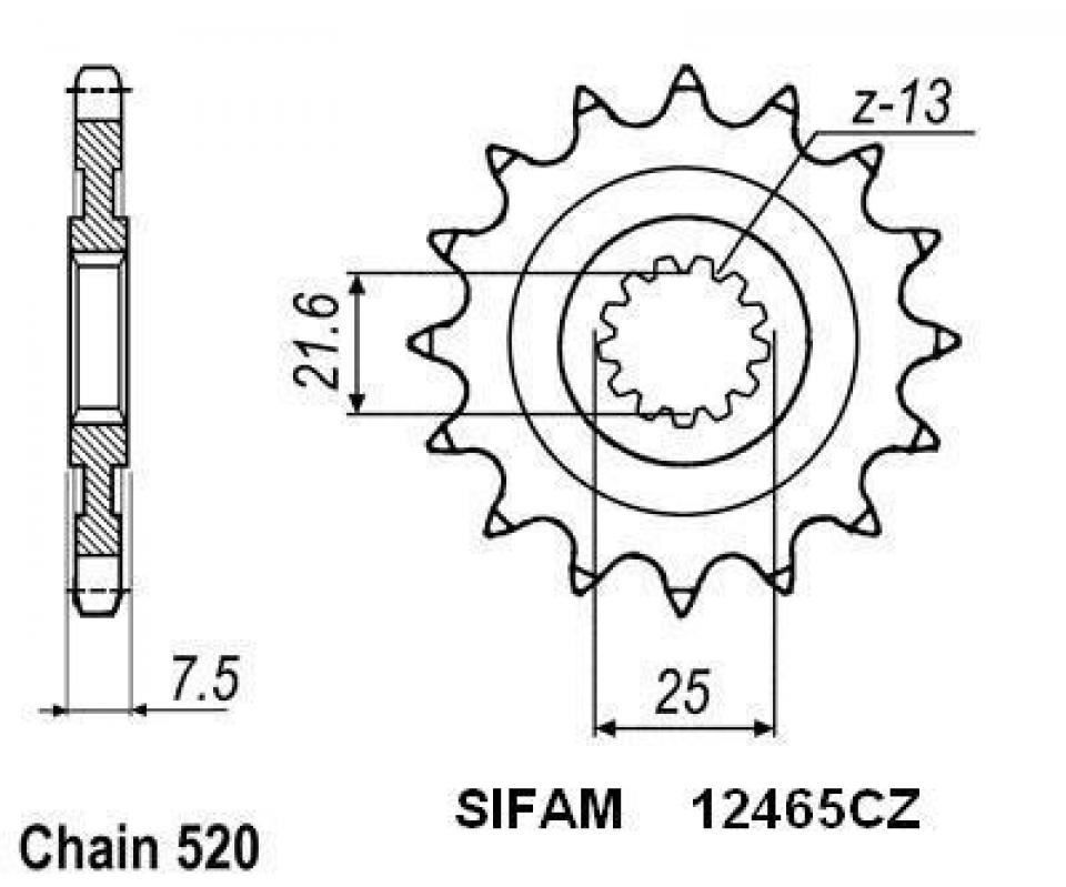 Pignon sortie boite Sifam pour moto Kawasaki 636 Zx-6R Ninja 2019 à 2020 15 dts P520