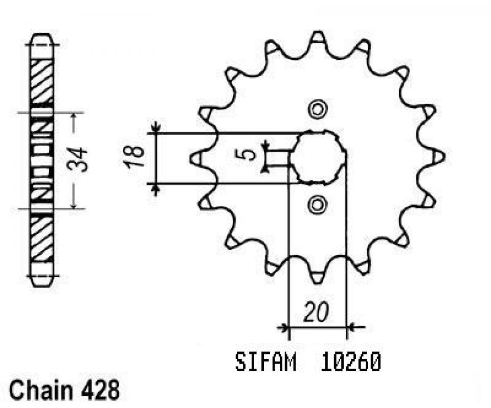 Pignon de sortie de boite Sifam pour Moto Kymco 125 Hipster 2001 à 2004 Neuf
