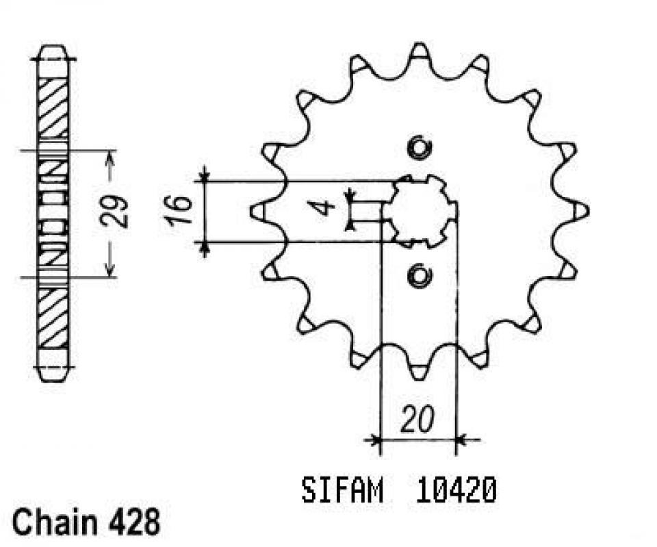 Pignon de sortie de boite Sifam pour Moto Suzuki 125 RG Fun 1992 à 1996 16 dents pas 428 Neuf