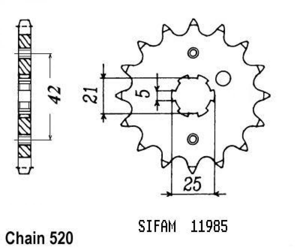 Pignon de sortie de boite Sifam pour Moto Yamaha 490 IT 1983 à 1985 Neuf