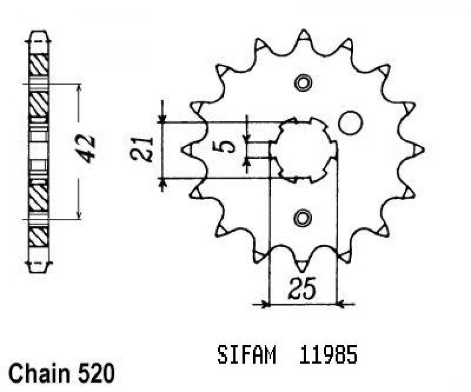 Pignon de sortie de boite Sifam pour Quad Yamaha 350 YFZ Banshee 1989 à 2006 Neuf