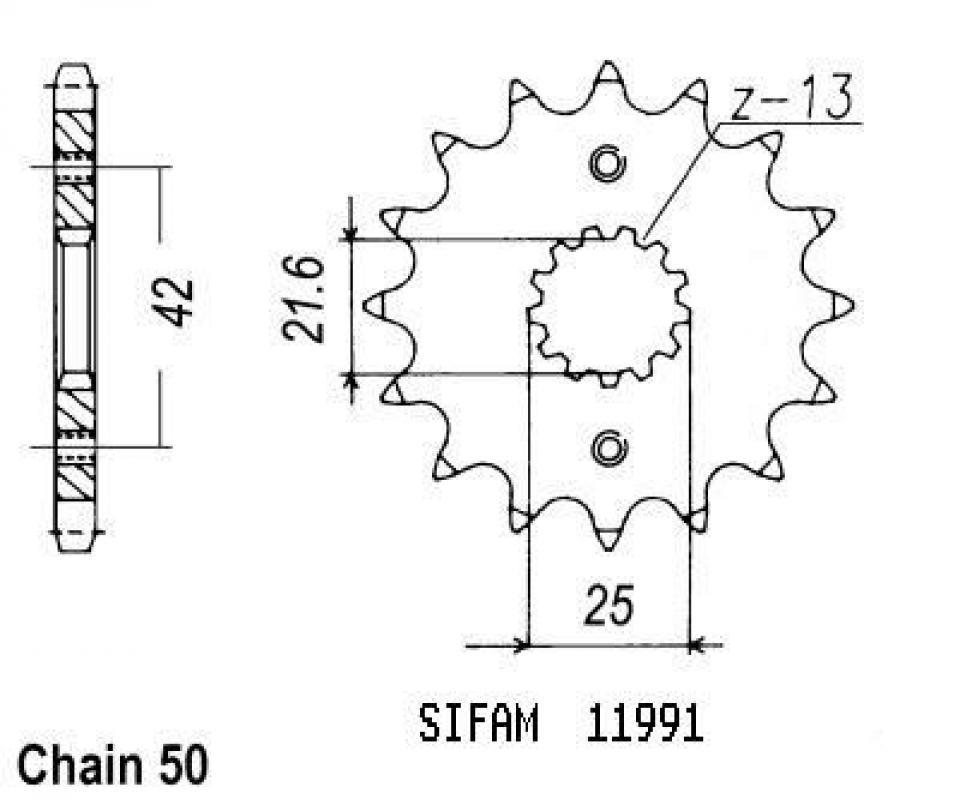 Pignon de sortie de boite Sifam pour Moto Kawasaki 500 Z 1981 à 1982 16 dents pas 530 Neuf