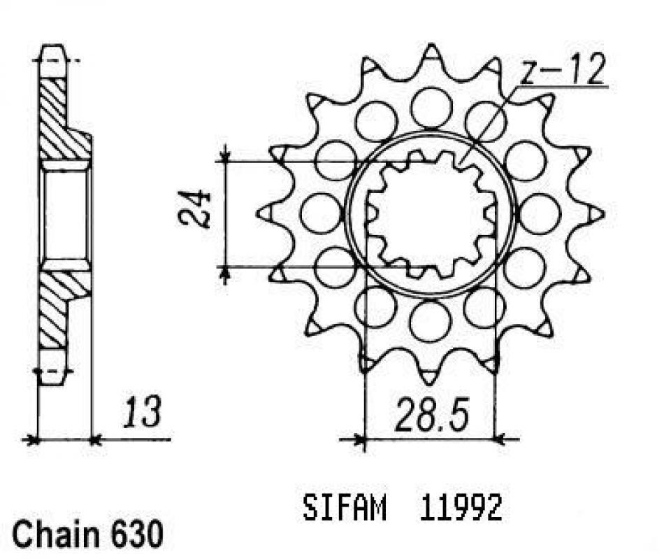 Pignon de sortie de boite Sifam pour Moto Kawasaki 1000 Z J 1981 à 1983 15 dents pas 630 Neuf