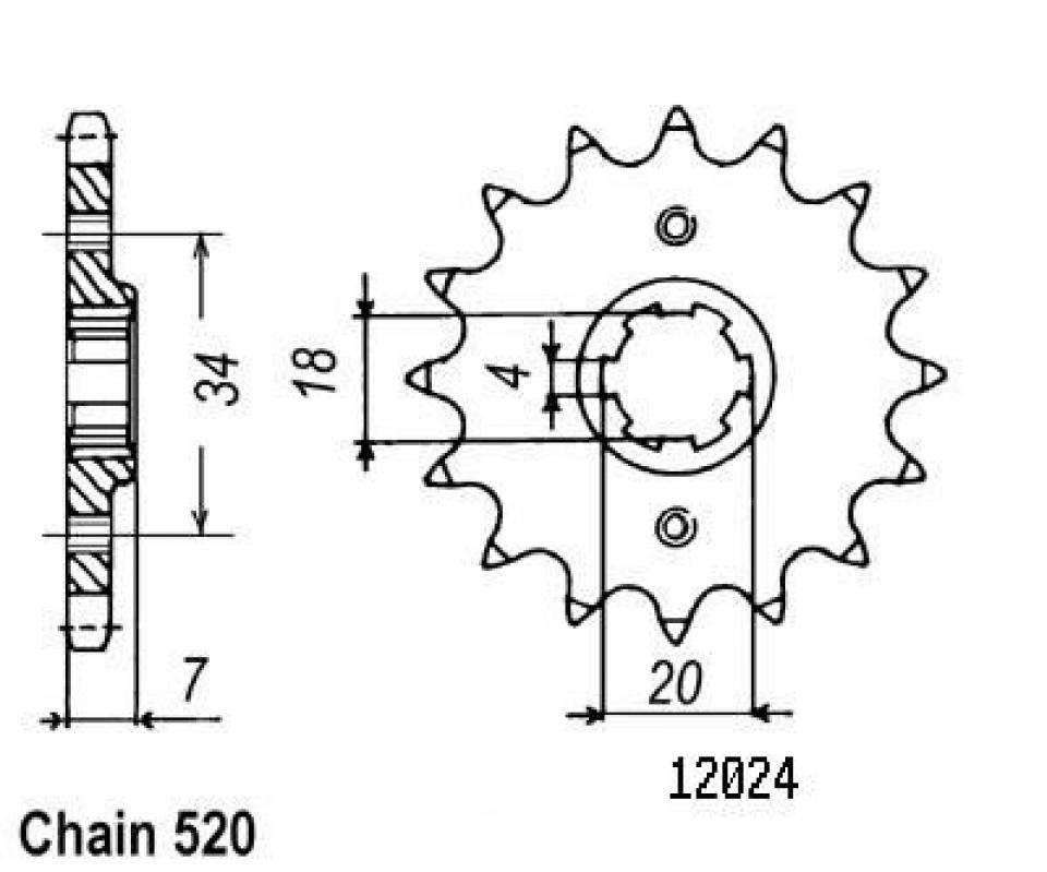 Pignon de sortie de boite Sifam pour Quad Derbi 250 DXR 2005 à 2010 14 dents pas 520 Neuf