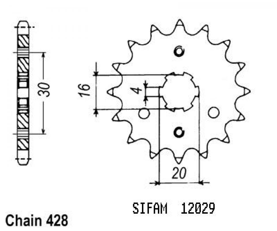 Pignon de sortie de boite Sifam pour Mobylette Kawasaki 125 AR 1982 à 1994 Neuf