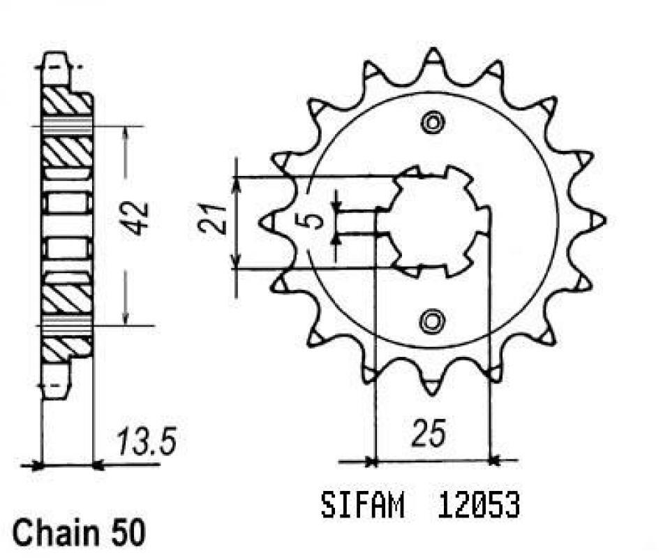 Pignon de sortie de boite Sifam pour Moto Cagiva 650 Elefant 1985 à 1987 14 dents pas 530 Neuf