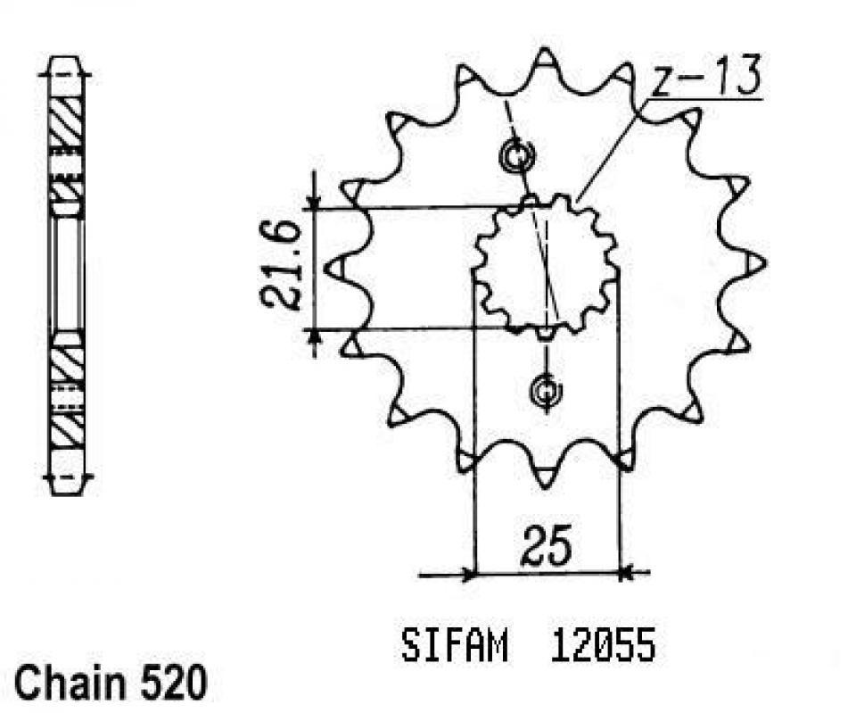 Pignon de sortie de boite Sifam pour Moto Suzuki 250 RG gamma 1986 à 1987 14 dents pas 520 Neuf