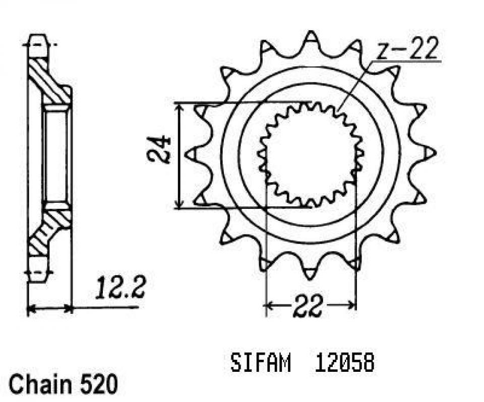 Pignon de sortie de boite Sifam pour Moto Aprilia 350 ETX 1986 15 dents pas 520 Neuf