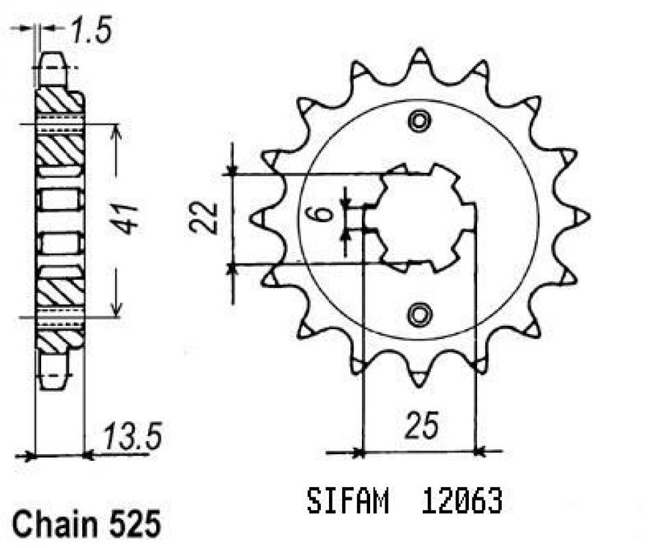 Pignon de sortie de boite Sifam pour Moto Honda 600 Vt C Chopper 1988 16 dents pas 525 Neuf