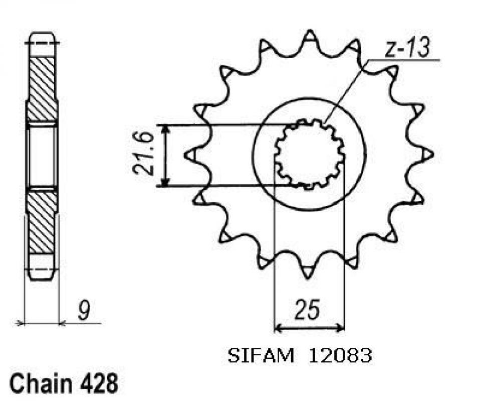 Pignon de sortie de boite Sifam pour Moto Yamaha 400 Fzr Rr Exup 1990 à 1995 15 dents pas 525 Neuf