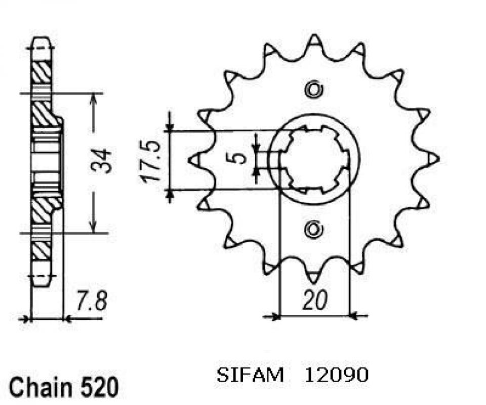 Pignon sortie boite Sifam pour moto Honda 250 XR R 1988 à 1995 12 dts P 520 Neuf