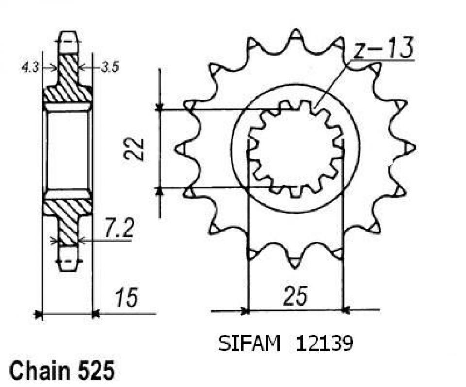 Pignon de sortie de boite Sifam pour Moto Triumph 600 TT 2000 à 2005 14 dents pas 525 Neuf