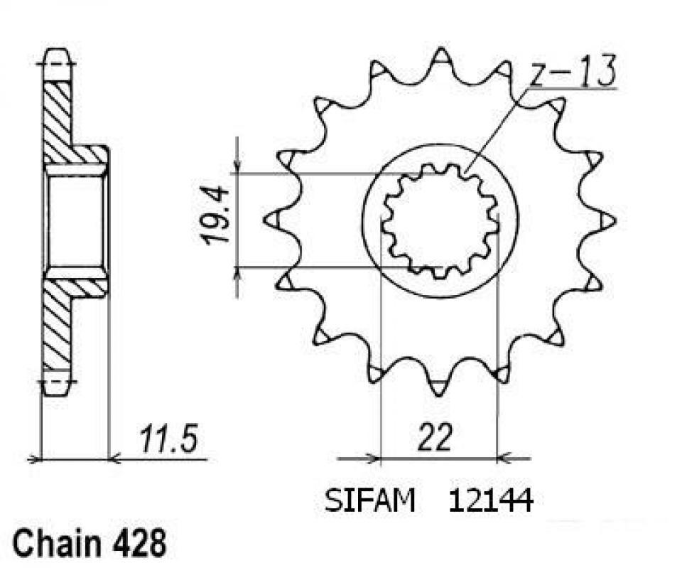 Pignon de sortie de boite Sifam pour Moto Suzuki 125 Dr-Z Petites Roues 2008 à 2012 14 dents pas 428 Neuf