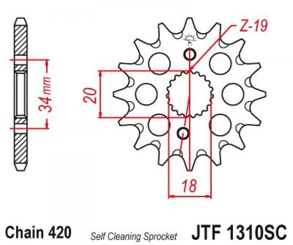 Pignon de sortie de boite Sifam pour Moto MASH 125 Seventy 2012 à 2017 13 dents pas 428 Neuf