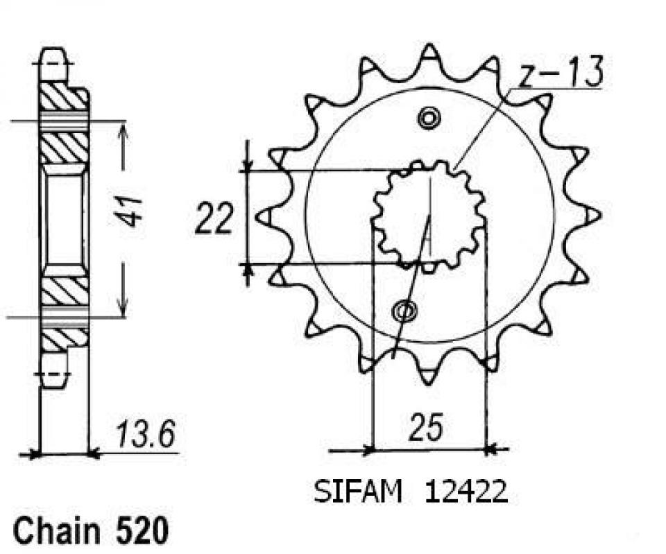 Pignon de sortie de boite Sifam pour Moto Honda 650 XR R 2000 à 2006 14 dents pas 520 Neuf