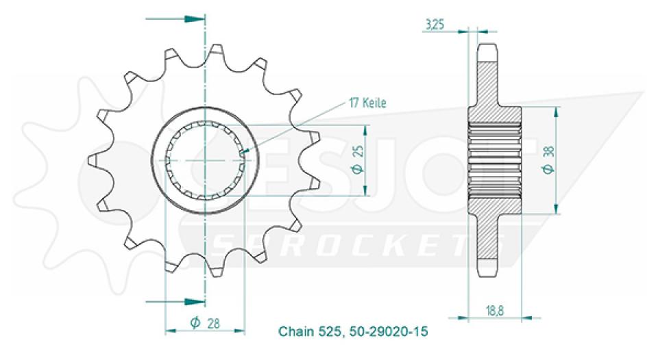 Pignon de sortie de boite Esjot pour Moto Aprilia 1100 Tuono V4 Rr 2015 à 2019 15 dents pas 525 Neuf