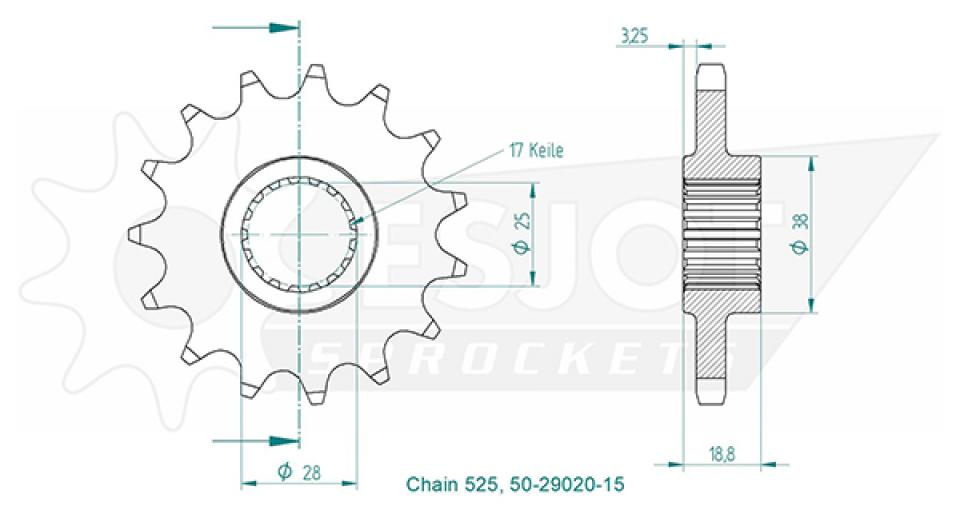 Pignon de sortie de boite Esjot pour Moto Aprilia 1100 Tuono V4 Rr 2015 à 2019 15 dents pas 525 Neuf