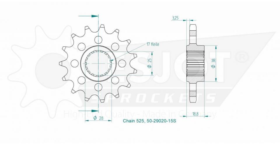 Pignon de sortie de boite Esjot pour Moto Aprilia 1100 Tuono V4 Rr 2015 à 2019 15 dents pas 525 Neuf