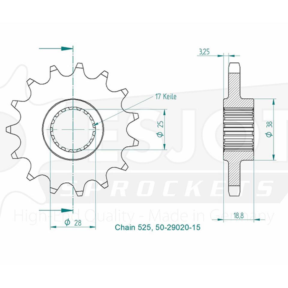 Pignon de sortie de boite Esjot pour Moto Aprilia 1100 Tuono V4 Rr 2015 à 2019 15 dents pas 525 Neuf