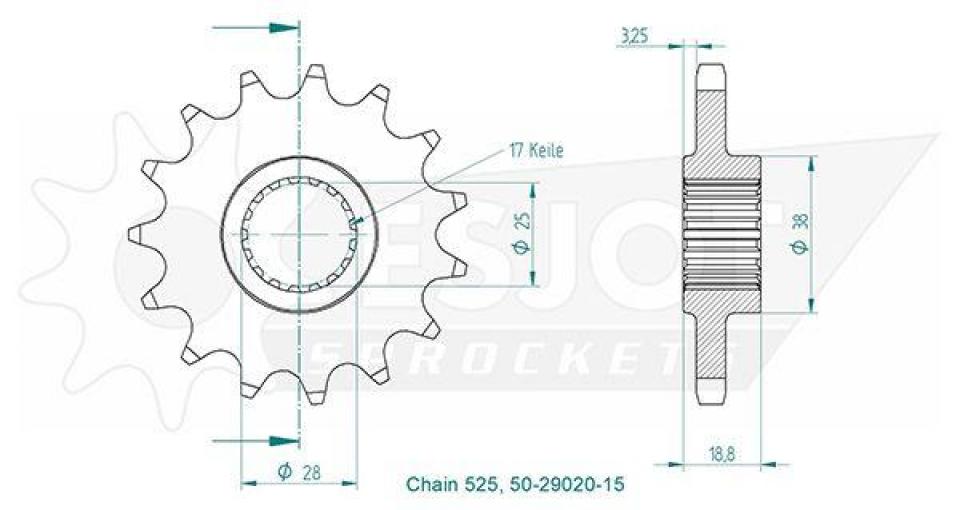 Pignon de sortie de boite Esjot pour Moto Aprilia 1000 ETV caponord 2001 à 2007 17 dents pas 525 Neuf