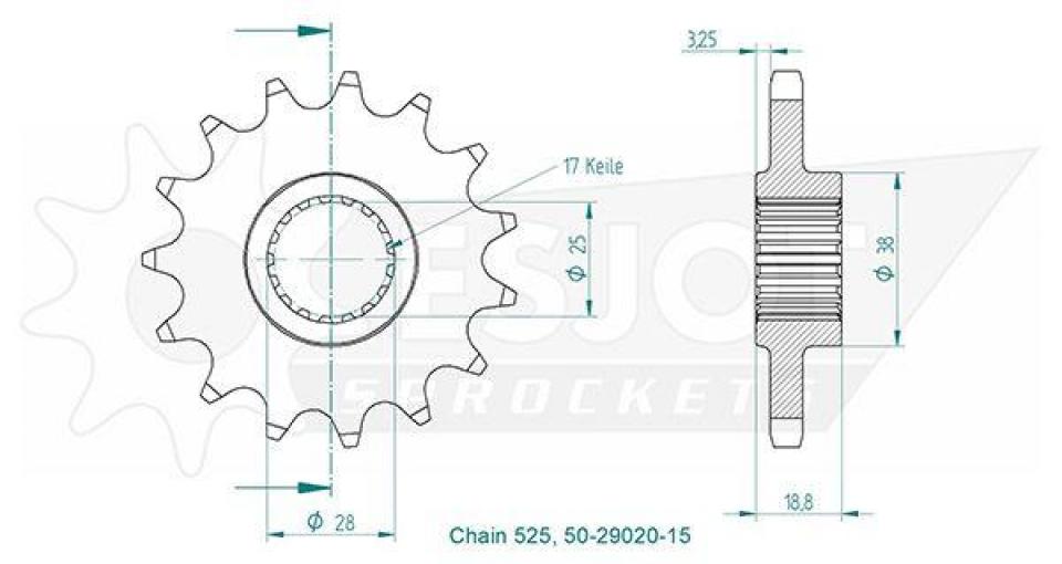 Pignon de sortie de boite Esjot pour Moto Aprilia 1000 ETV caponord 2001 à 2007 17 dents pas 525 Neuf