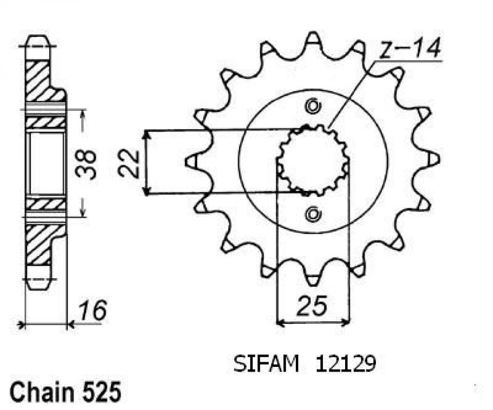 Pignon de sortie de boite Esjot pour Moto Ducati 749 R Superbike 2003 à 2006 14 dents pas 525 Neuf