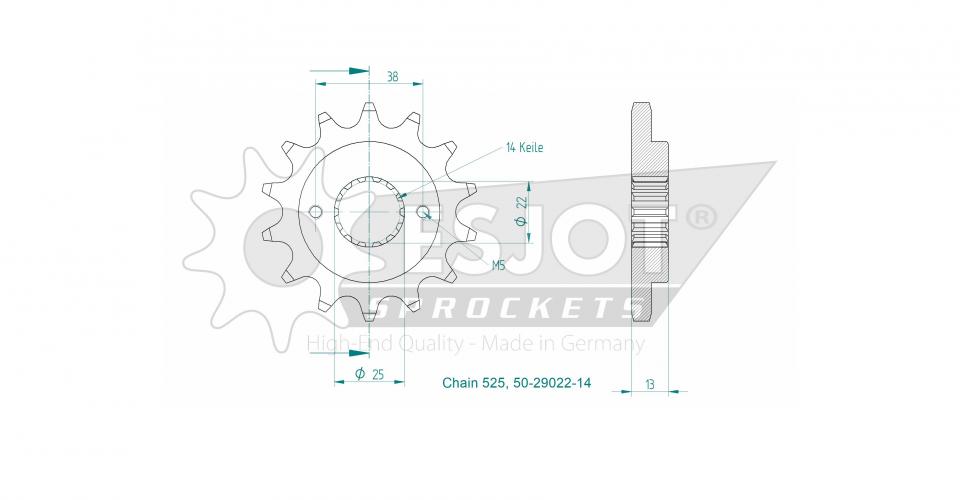 Pignon de sortie de boite Esjot pour Moto Ducati 749 R Superbike 2003 à 2006 14 dents pas 525 Neuf