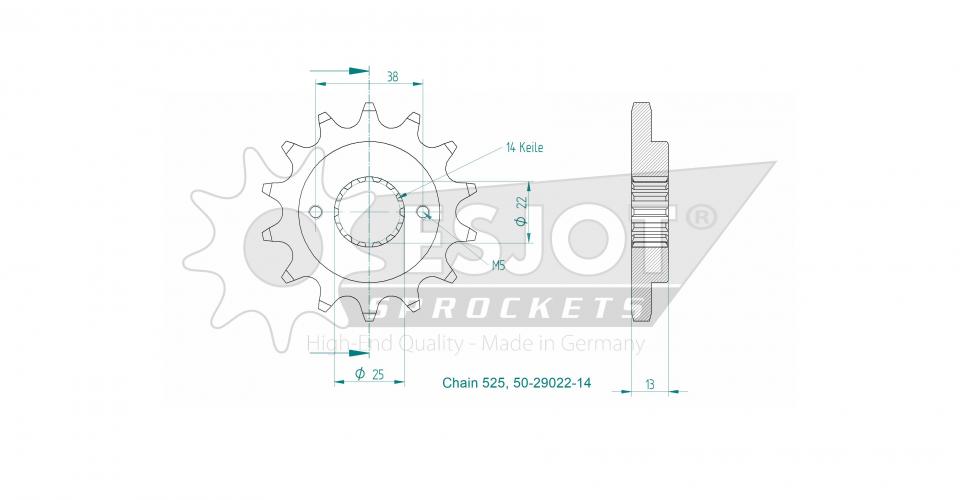 Pignon de sortie de boite Esjot pour Moto Ducati 749 R Superbike 2003 à 2006 14 dents pas 525 Neuf